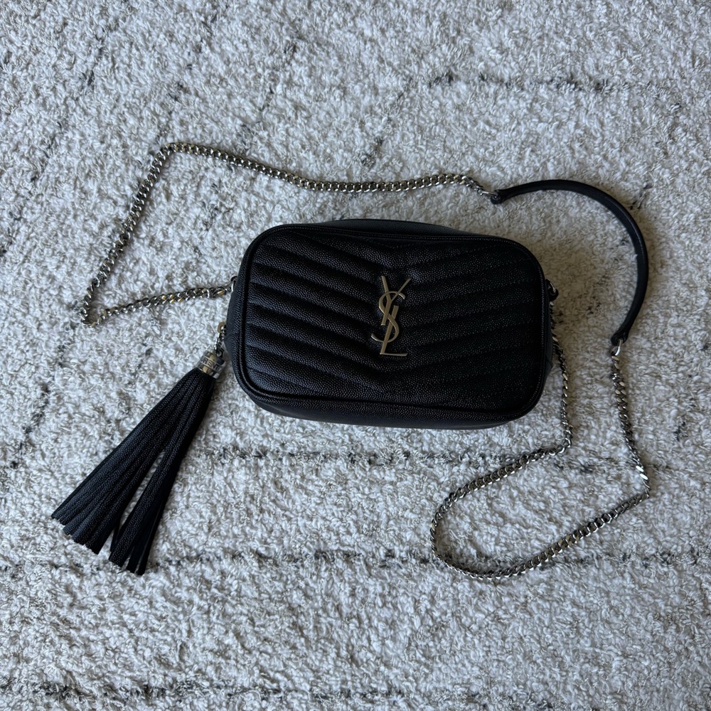 Saint Laurent Grain De Poudre Matelasse Monogram Mini Lou Camera Bag Black